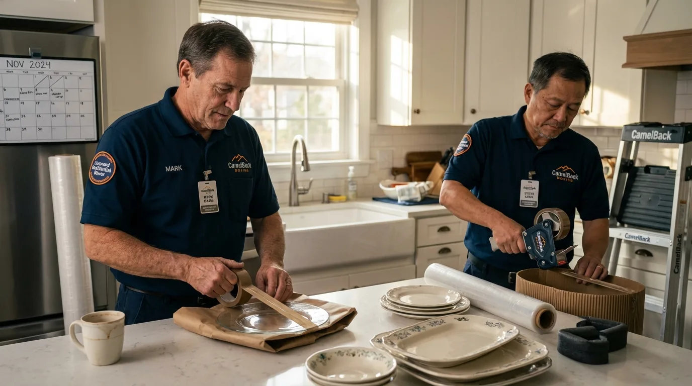 Professional crew packing kitchen dishware in Hanover Park, IL